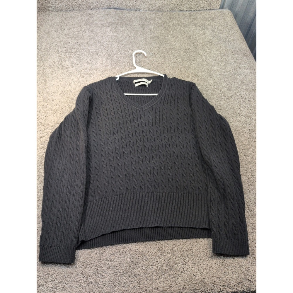 Tommy Hilfiger Mens XL Black Cable Knit V-Neck Cotton Blend Sweater